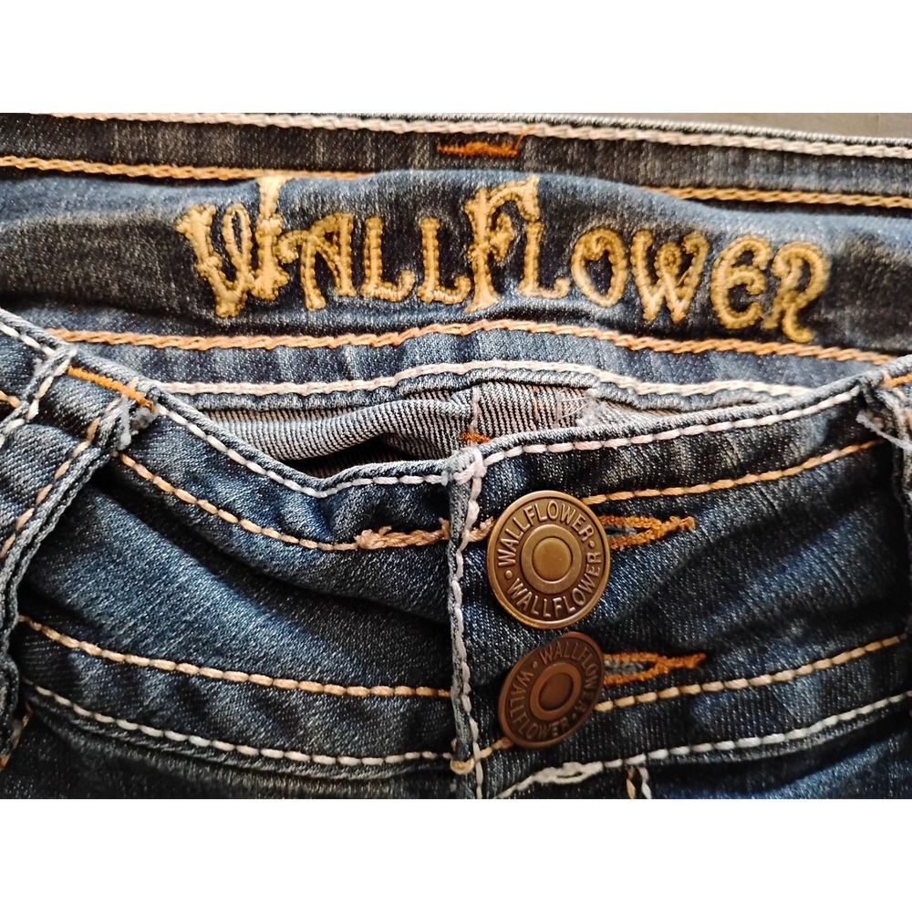 🩵WallFlower Double Button Low Rise Skinny Jeans Size 5 y2k mcbling indiekid - Picture 3 of 9